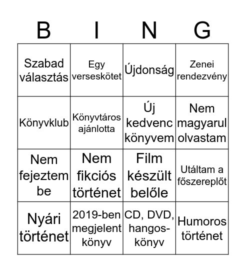 KÖNYVTÁRI BINGÓ OIK Bingo Card