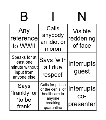 Piers Morgan Covid 19 Bingo Card