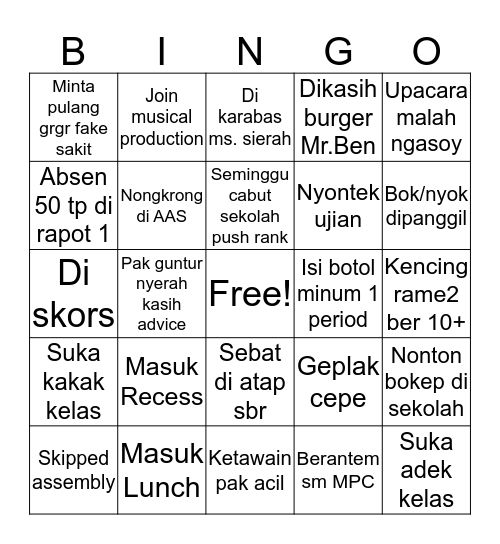 SBR murid teladan Bingo Card