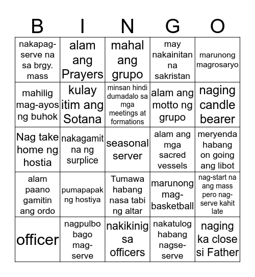 A L T A R S E R V E R S Bingo Card