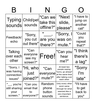 Conference Call Bingo Card