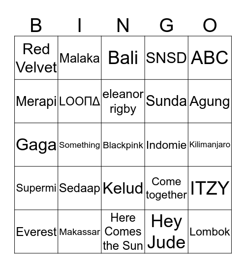 Punya 츄. Bingo Card