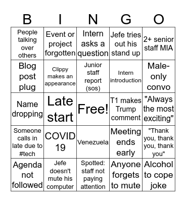 VIRTUAL STAFF MEETING BINGO Card