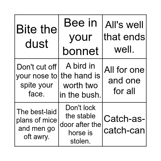 Sayings and Phrases #1 Bingo Card