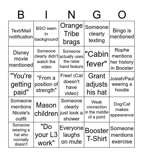 Zoom Bingo Card