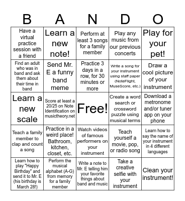 BANDO Bingo Card