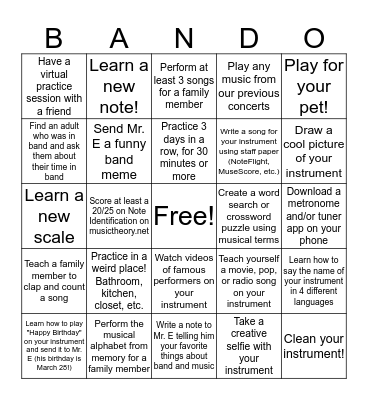 BANDO Bingo Card