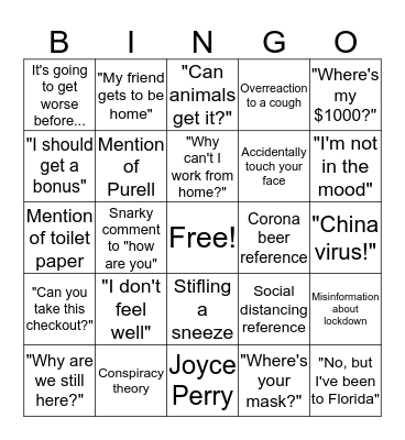 COVIDIOT BINGO Card
