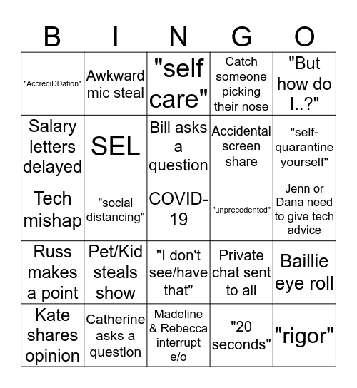Faculty Meeting Bingo Card