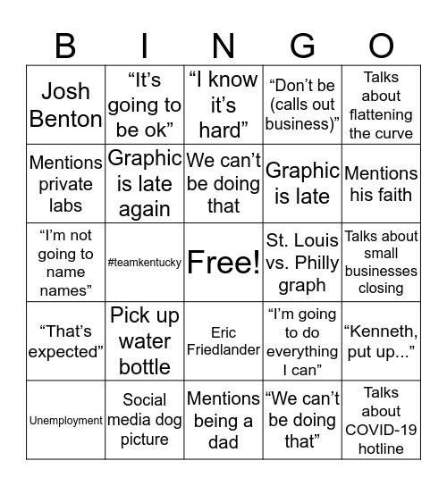 Beshear 5 O’clock Bingo Card