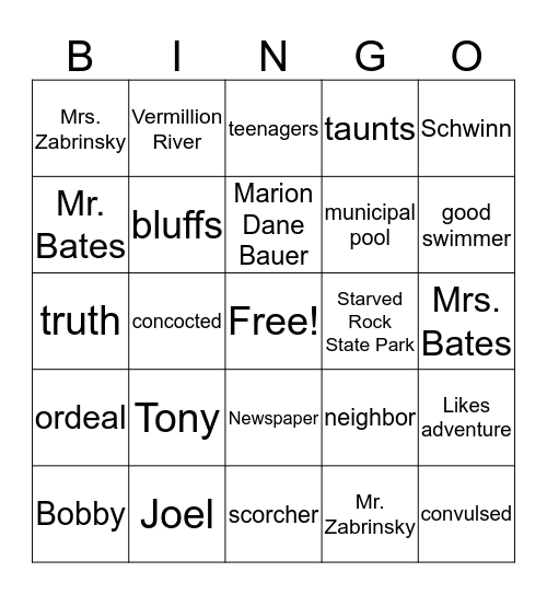 "On My Honor" Bingo Card