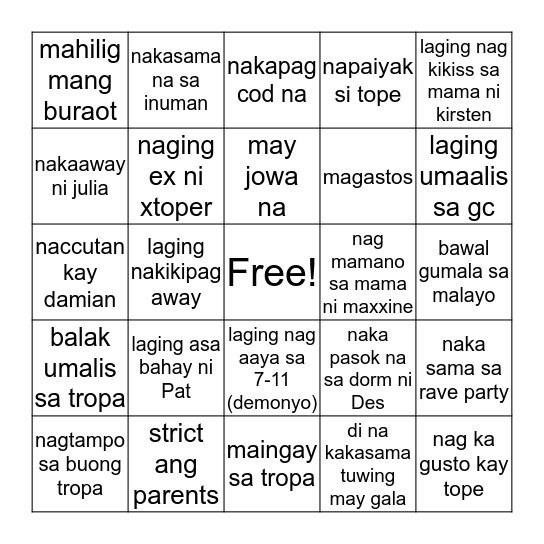 BONAK IDSS EDITION Bingo Card