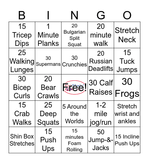 Get Movin' Personal Training  Bingo Card