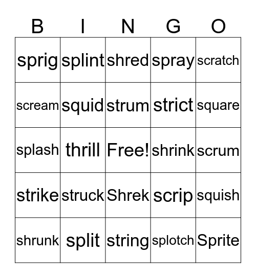 3 Letter Blends Bingo Card