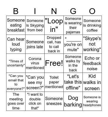 Conference Call Bingo Card