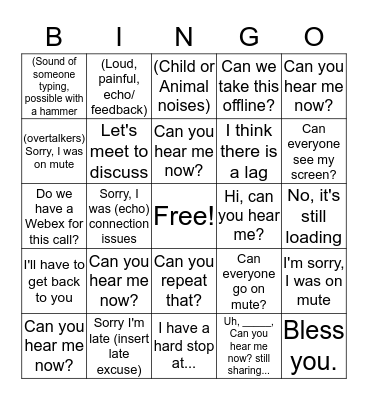 Conference Call Bingo Card