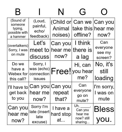 Conference Call Bingo Card