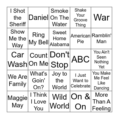 70s Music Bingo Card