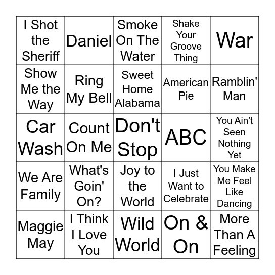 70s Music Bingo Card