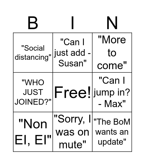 COVID19 Bingo Card