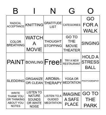 Coping Skills Bingo Card