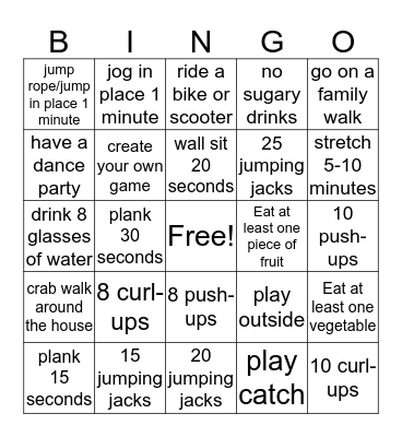 Fitness Bingo! Bingo Card