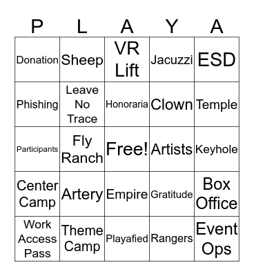 BURNING MAN BINGO Card