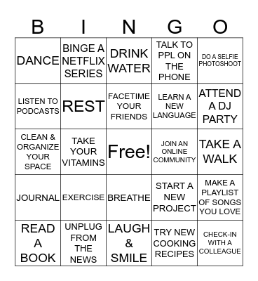Self-Care Bingo Card
