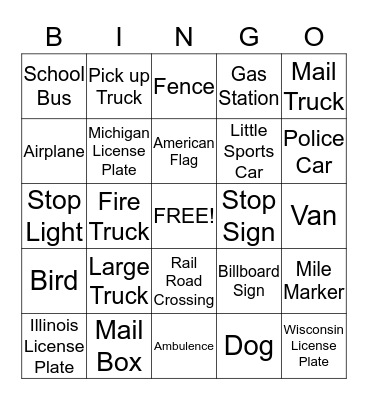 Car Bingo Card