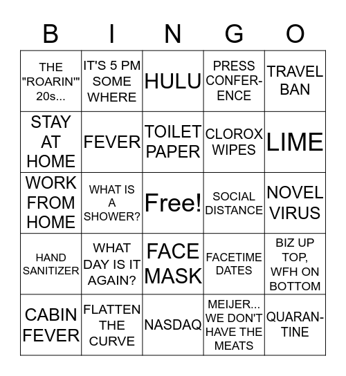 PANDEMIC BINGO! Bingo Card