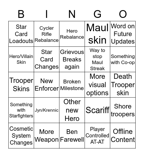 Battlefront CT Bingo Card