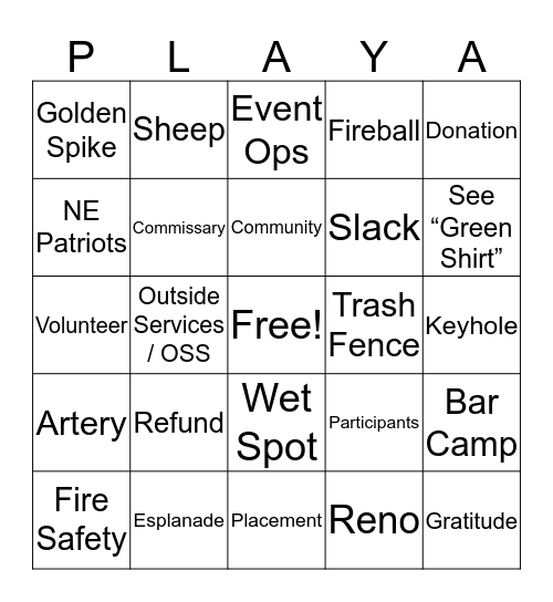Burning Man Bingo Card
