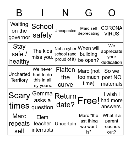 “Voluntary Meeting 2020” Bingo Card