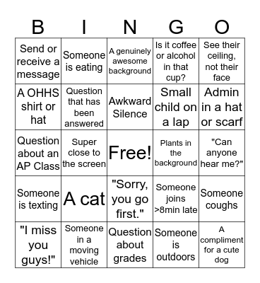 OHHS Zoom Bingo  Bingo Card