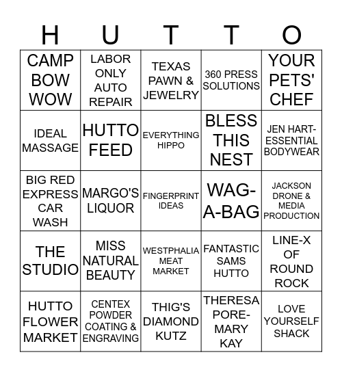 Hutto Area Chamber of Commerce Bingo Card