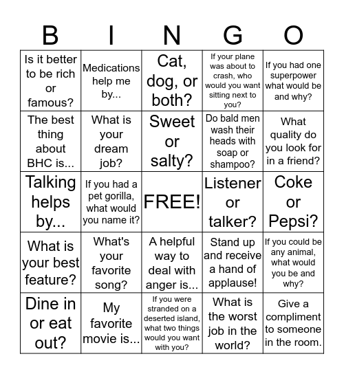 Social Bingo Card