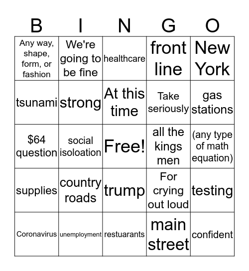 Jim Justice Press Conference Bingo Card