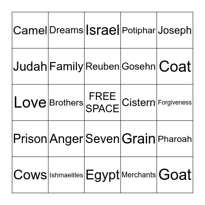 Joseph and The Coat Bingo Card