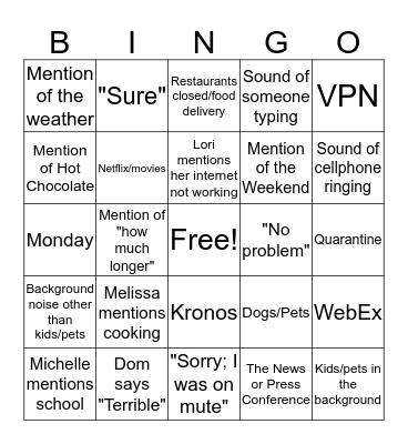 Conference Call Bingo  Bingo Card