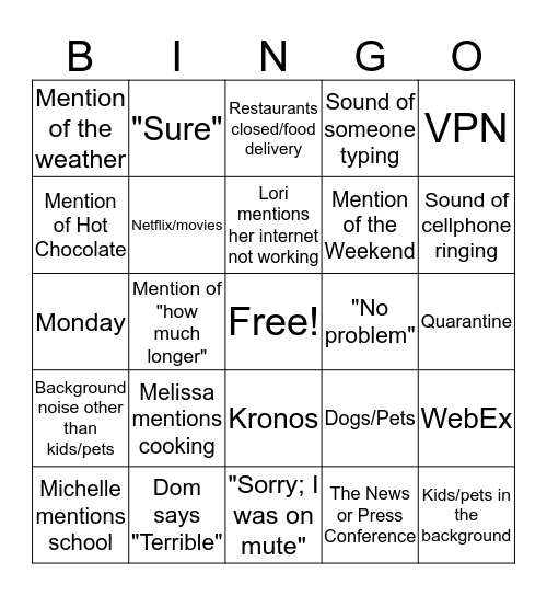 Conference Call Bingo  Bingo Card