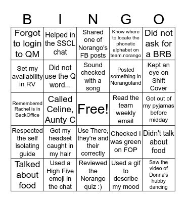 Norango Bingo  Bingo Card