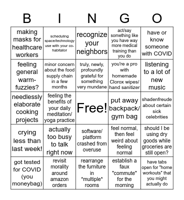 COVID 19 week 2 Bingo Card