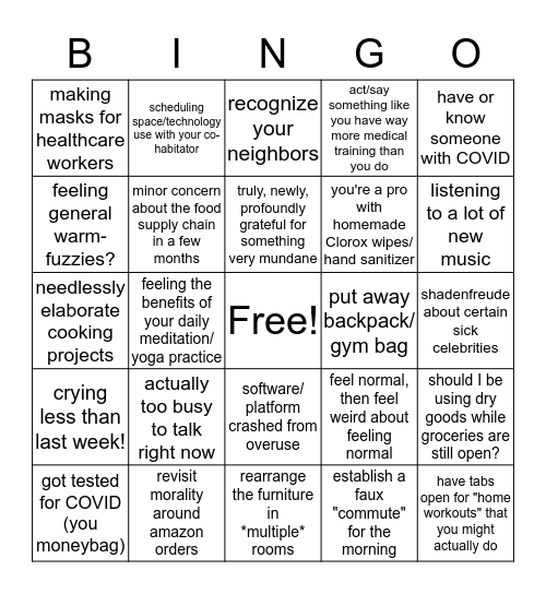 COVID 19 week 2 Bingo Card