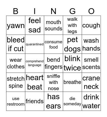 Existence Bingo Card