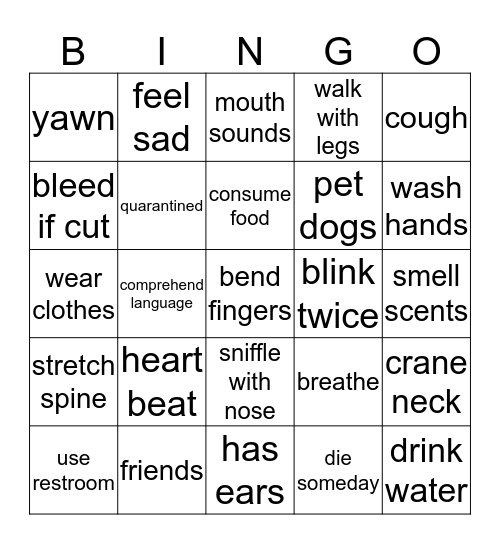 Existence Bingo Card