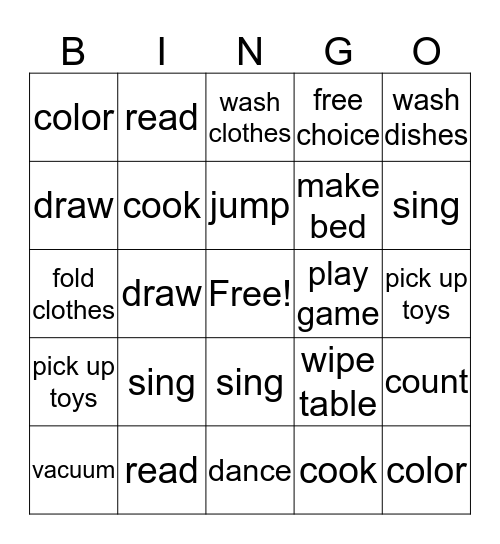 Hunter's Activities Bingo Card