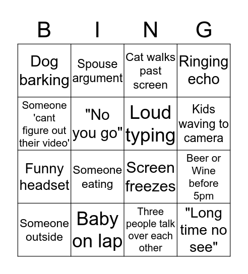 Video Conference Bingo Card