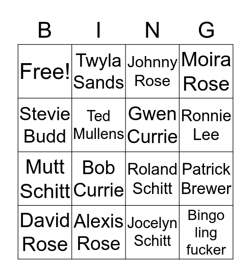 SHITTS Bingo Card