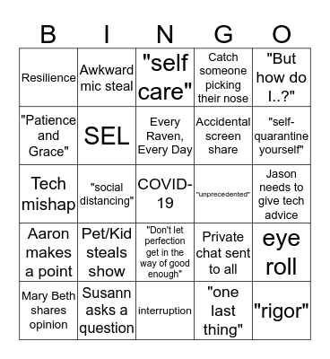 Faculty Meeting Bingo Card