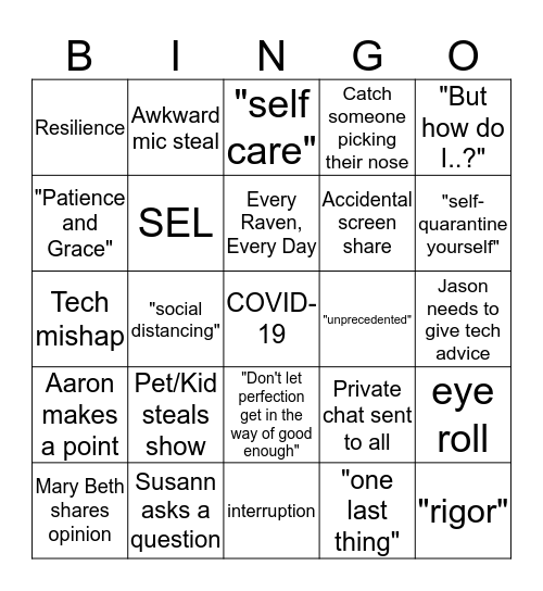 Faculty Meeting Bingo Card
